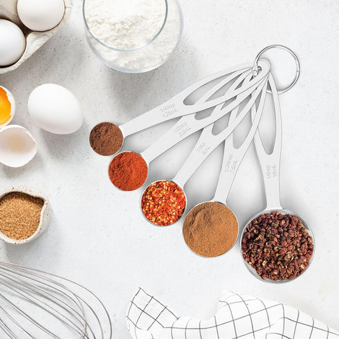 5pcs Heavy Duty Stainless Steel Measuring Spoon Set for Cooking and Baking, Fits in Spice Jar, 1/4 1/2 1 tsp, 1/2 1 tbsp