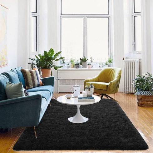 ISEAU Ultra Soft Fluffy Rug | 3 x 5 Feet Shaggy Area Rug for Bedroom, Living Room, Nursery, Black