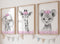 Safari Animals Baby Girls Nursery Set of 3 Unframed Wall Art Prints,