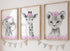 Safari Animals Baby Girls Nursery Set of 3 Unframed Wall Art Prints,