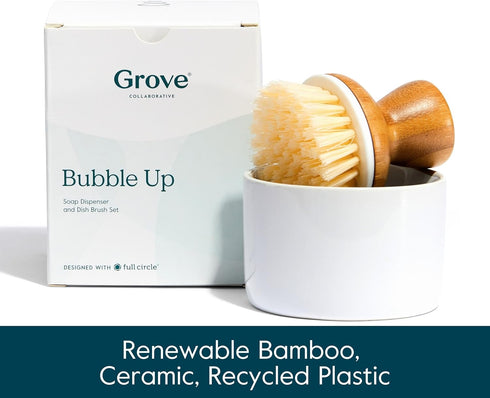 2 Pack Set, Grove Co. Bubble-Up Dish Soap Dispenser & Brush Ergonomically Designed Dish Scrubber, Removes Tough Messes