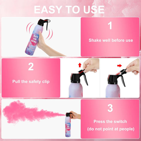 4 Packs, 10ft Large Gender Reveal Smoke Bombs Pink Biodegradable Powder Spray for Baby Girl Reveal, Long-Lasting Smoke