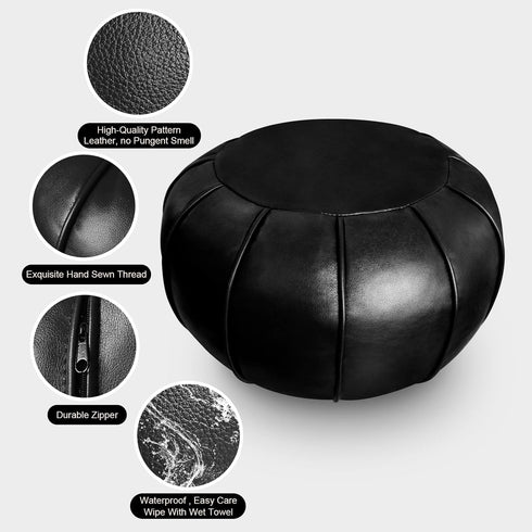 Louis Donn Round Unstuffed Faux Leather Pouf Ottoman Cover, Portable Indoor Outdoor Foot Rest Cover with Invisible
