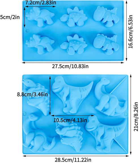 Beasea Dinosaur Soap Mold, 2 Pack 3D Silicone Mat for Mini Chocolate Cake, Fondant, Cookie Baking