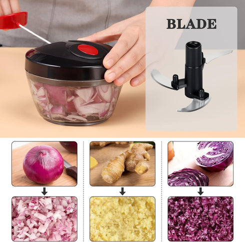Cambom Manual Food Chopper Vegetable Cutter, Hand String Chopper for Onions, Fruits, Nuts - BPA Free, 550ml Black
