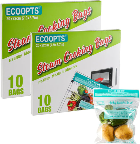 20 Steam Cooking Bags Large Size Microwave Steamer Bags for Vegetables,Potatoes and Meat -2Pack by ECOOPTS