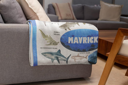 60x80) Personalized Shark Blanket for Kids - Ships Next Day and Made in USA - Soft Fleece Throw Bed, Cute Room Decor