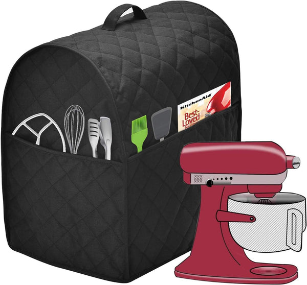 Stand Mixer Dust Cover with 3 Pockets, Compatible with KitchenAid Tilt Head, Easy Cleaning, Ironable Black