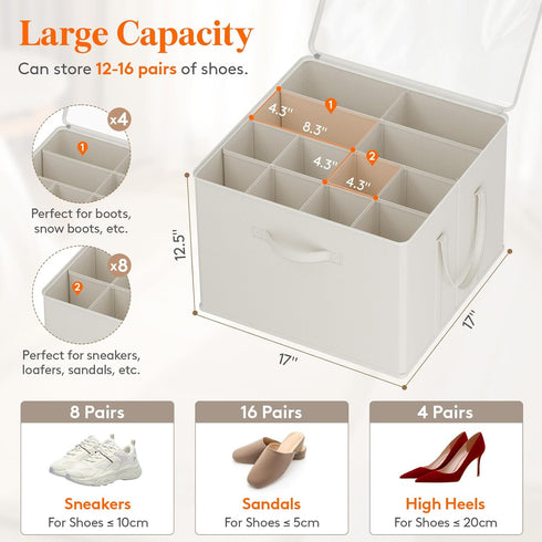 Closet, 12-16 1 Pack Lifewit Shoe Storage Organizer for Fabric Large Shoe Box Storage Containers with Clear Cover