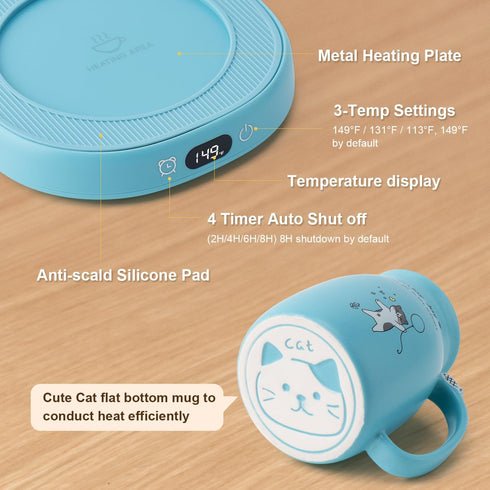 Set, 3-Temp Settings, 8H Bsigo Coffee Mug Warmer & Cute Cat Mug Candle Mug Warmer for Home & Office, Electric Smart
