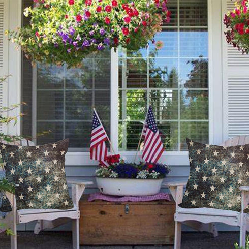 2 Pack Waterproof Outdoor Pillow Covers, 4th of July Vintage American Flag 18x18 Inch Throw Pillow Cases, Patriotic