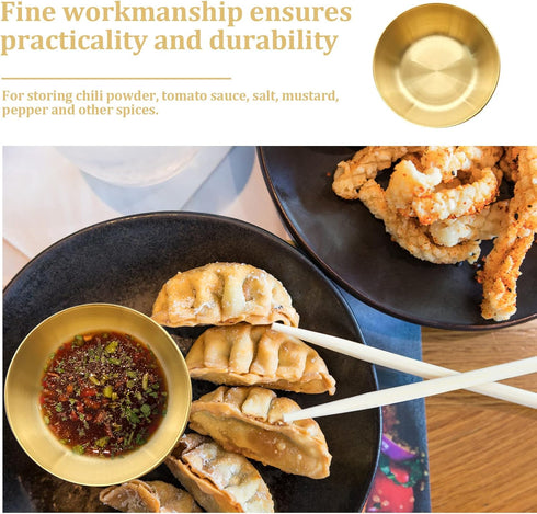 4 PCS Gold Stainless Steel Sauce Dip Bowls, Small 3.2 Inch Round Sushi Dipping Plates for Appetizers