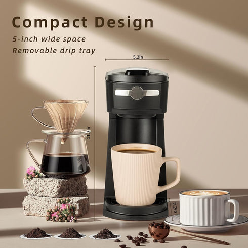 2 1Machine,6 14 0z Single Serve K Cup Coffee Maker in to Brew Sizes,Auto Shut Off& Reusable Filter,Use Coffee