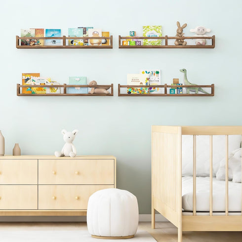 32 Inch Set 4, Fixwal Nursery Book Shelves, Floating Bookshelves for Wall of Baby Nursery & Playroom Decor, Solid Wood