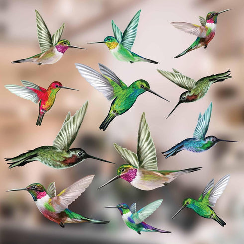 12-Pack Hummingbird Window Clings, Double-Sided Colorful Decals for Bird Strike Prevention