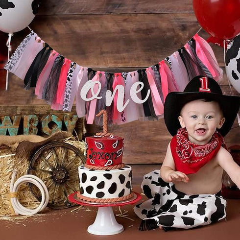 WAHAWU 1st Cow High Chair Banner - High Chair Banner First Birthday, Farm Highchair Banner, One High Chair Banner