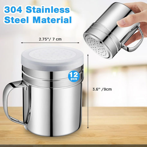 12 10 oz Lallisa Pcs Stainless Steel Spice Shakers with Holes and Lids Dredge Shakers with Handle Versatile Salt Shaker