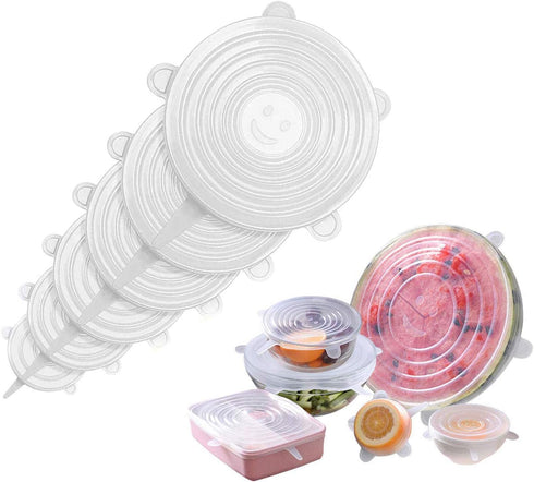 JIGUOOR 6 Pack Silicone Stretch Lids, Reusable Food Storage Covers, 6 Sizes, Microwave Safe, Easy Clean