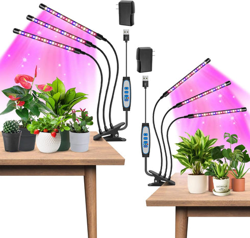 Garpsen Led Grow Light, 2PCS 3 Heads Full Spectrum Clip Plant Light