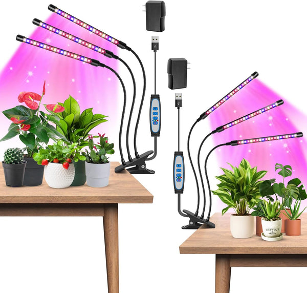 Garpsen Led Grow Light, 2PCS 3 Heads Full Spectrum Clip Plant Light
