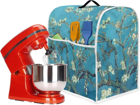 Almond Blossoms Tree Oil Painting Mixer Cover, Dustproof Washable Protection with Handle Pockets for Kitchen Appliance,