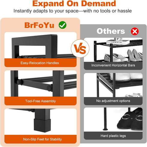 18.5"33", 3-Tier Closet, 12 Expandable Shoe Rack for Small Spaces, Adjustable Width Sturdy Metal Shoe Organizer
