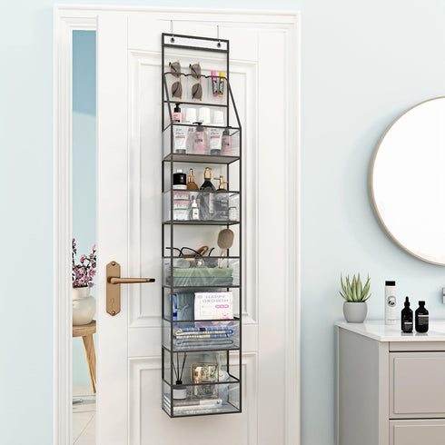Fixwal 6-Shelf Over The Door Hanging Pantry Organizer Hanging Storage with Clear Plastic Pockets Behind The Door Storage Organizer with 3 Small PVC Pockets for Closet Bedroom Bathroom (Grey) by Fixwal