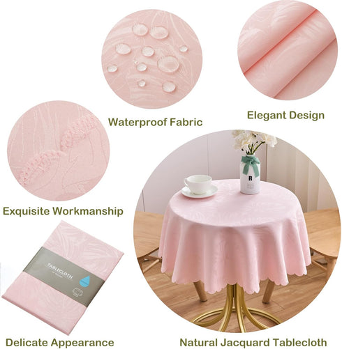 40 Inch 26" Round Valentines Tablecloth Pink Jacquard Small Table Cloths Up to Dia Tables Waterproof Washable Soft