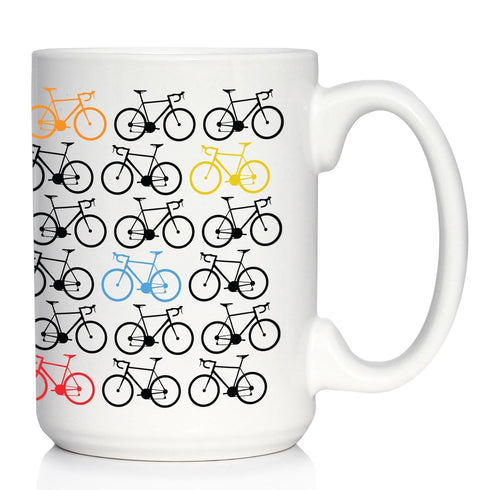Bicycle Coffee Mug - Unique Road Biking Decor and Gifts for Cyclists - Large 15oz White Ceramic Mug