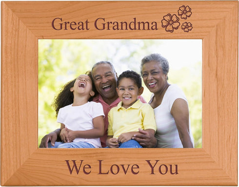 CustomGiftsNow Great Grandma We Love You - Engraved Wood Picture Frame for 4x6-inch Photo