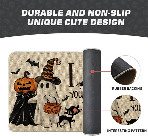 24x35 Inch Artoid Mode Ghost Pumpkins Cat Halloween Doormat, I Hope You Brought Boos Spider Web Home Decor Low-Profile