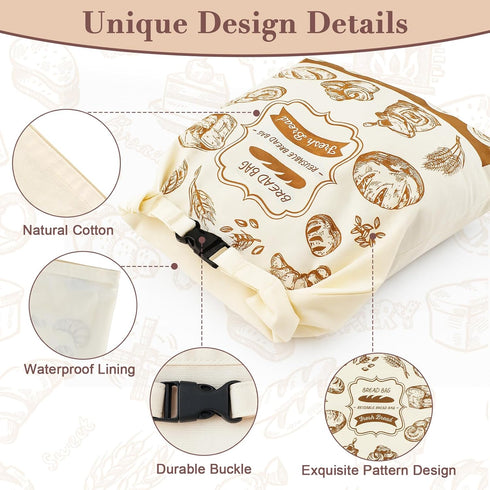 16"x12.5" 1 Reusable Bread Bags for Homemade Bread, Sourdough Bags with Foodgrade TPU Lining, Cotton Bread Bag
