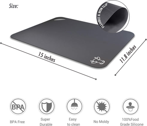 Fotouzy Set of 4 Flexible Plastic Cutting Board Mats with Food Icons, BPA-Free, Anti-skid Back, Dishwasher Safe, Modern