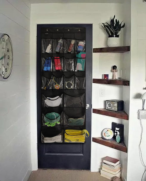 2 Pack Extra Large Hanging Over Door Shoe Organizers,closet shoe organizer shoe rack organizer shoe storage,12+6 Crytal Pockets,8+8 Hooks,black (59"x 21.6") by TidyMaster