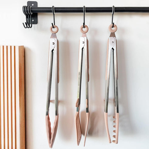 12" Kitchen Tongs for Cooking, Food Grade Serving Tongs Set of 3 with Silicone Tips, Pink