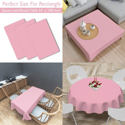 Childom 3 Pack Plastic Tablecloths for Rectangle Tables, 54" x 108", Pink Disposable for Parties