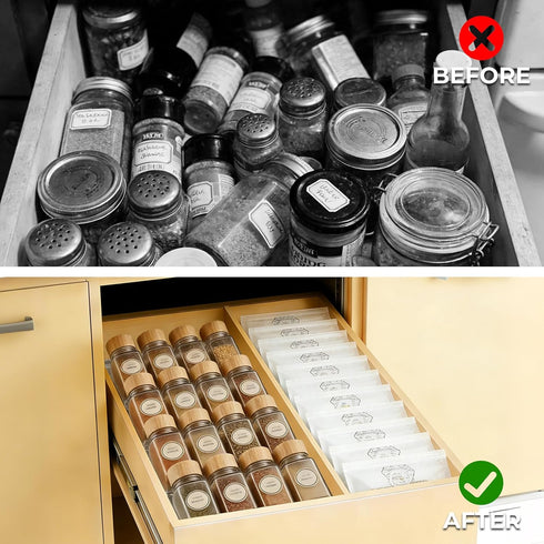 4 Tier(4 Packs), 11" 22" Acrylic Spice Drawer Organizer Expandable from to Seasoning Organizer Tray for Kitchen - Clear