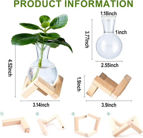 Bulb (2) Propagation Stations, Propagation vases with Wooden Stand, Small Tabletop Glass Vases for Hydroponics Plant