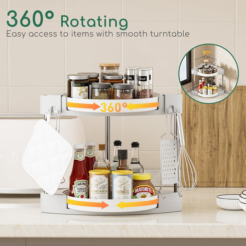 NATURE'S SOURCE 2 Tier Lazy Susan Organizer, 9'' Rotating Spice Rack, Lazy Susan Turntable for Cabinet, Kitchen, Pantry, Table Top, Spining Makeup Organizer for Bathroom Vanity, Skincare Organizers