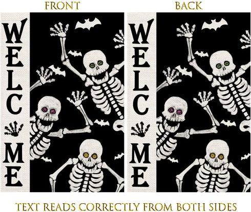 Welcome Halloween Skull Small Garden Flag, Vertical Double Sided Burlap 12 x 18 Inches Outdoor Decor