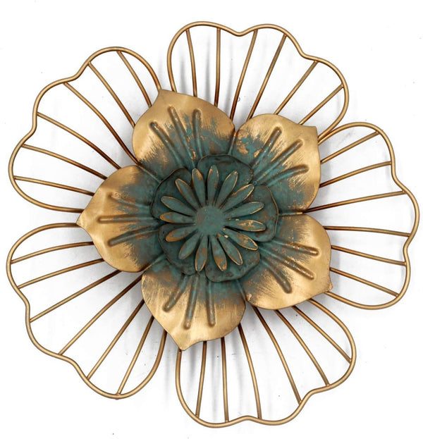Funerom Golden Floral Wall Decoration, Metal Flower Wall Decor 11x1.5x11 inches