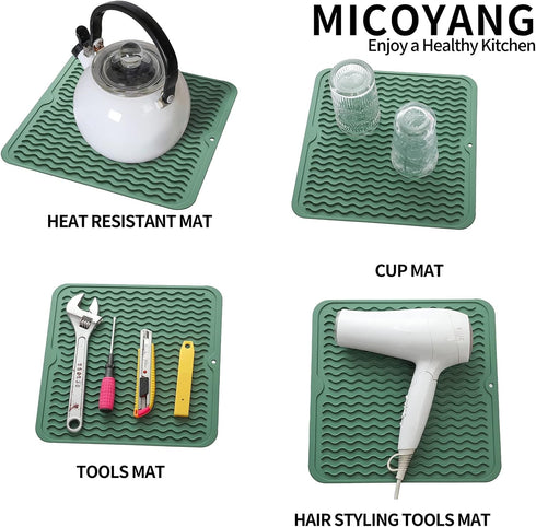 MicoYang Silicone Dish Drying Mat for Multiple Usage, Eco-friendly Heat-resistant Kitchen Counter or Sink Mat,
