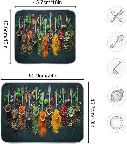Cooking Herbs Spices Dish Drying Mat for Kitchen, 18 X 24 Inches Dry Dishes Pads Mats, Tableware Protector for