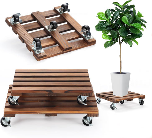 PRAQECZ 2 Pack Plant Caddy with Wheels, 14" + 12" Rolling Plant Stand