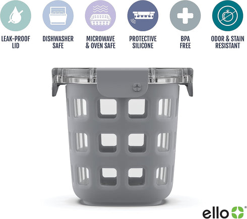 Ello Duraglass Meal Prep Container - Glass Food Storage with Silicone Sleeve and Airtight BPA-Free Lid