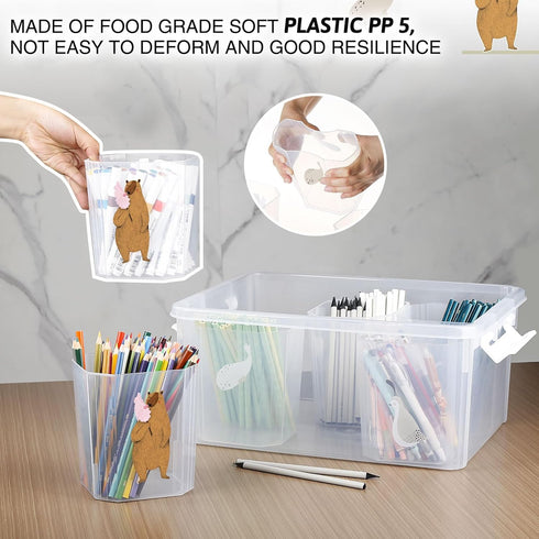 17QT 1 Pack (1 Pack) loobuu Plastic Storage Bins with Lids - Art Craft Supply Organizer Box with Brush Pot for Kids