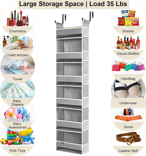 Over The Door Hanging Organizer with 6-Shelves and 12 Side Pockets for Bathroom and Bedroom, Grey