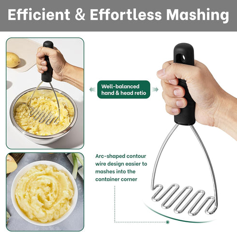 Beneno Heavy Duty Stainless Steel Wire Potato Masher with Soft Grip Handle for Effortless Mashing, Sturdy & Rust-Proof