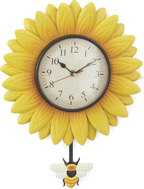 Wall Hanging Flower Clock with Analog Number Face, Sunflower Design