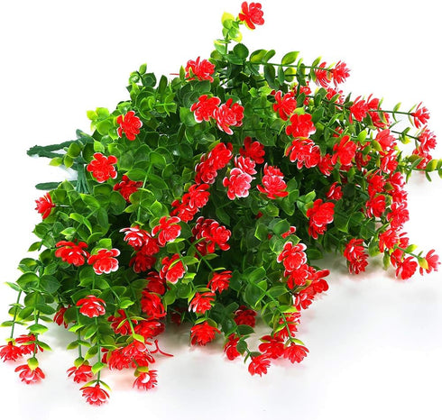 6 Bundles Outdoor Artificial Flowers - UV Resistant Fake Boxwood Plants for Indoor Outside Hanging Plants Garden Decor